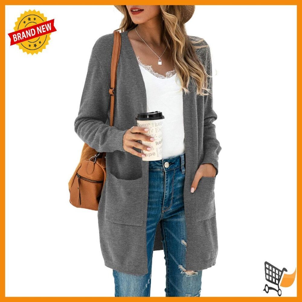 Oversized Kimono Cardigan with Pockets, Soft Knit, Long Sleeve Open Front